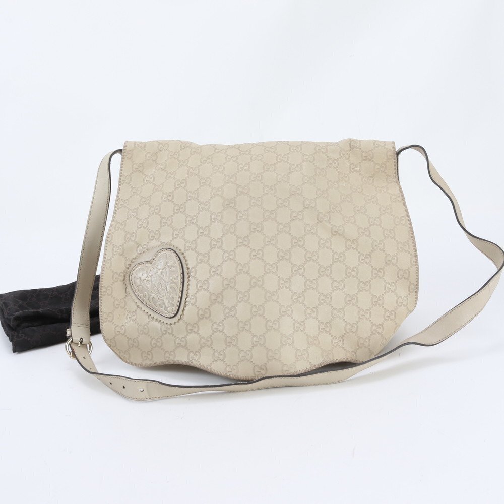 Gucci Guccissima Heart Emblem Leather Shoulder Bag Crossbody RIM - Picture 2 of 10